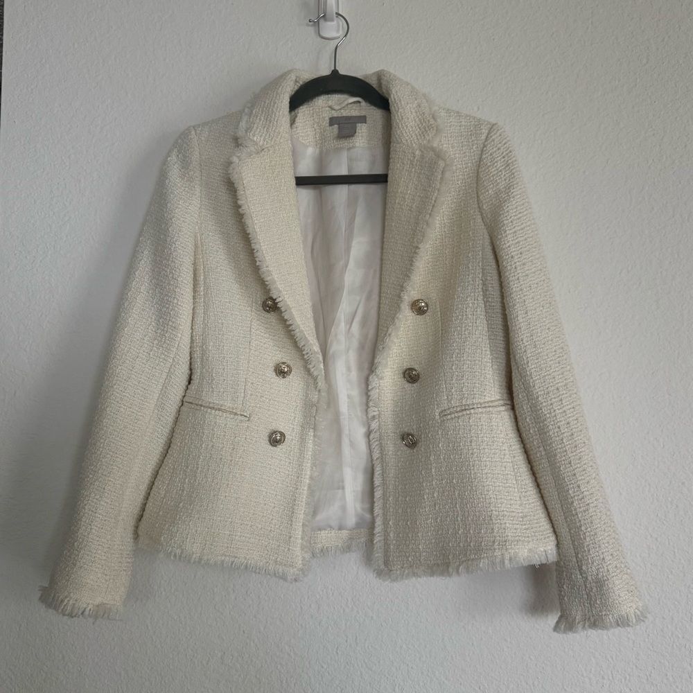 Cream Textured Jacket H&M New Without Tags Office Siren Quiet Luxury Size XS - Picture 1 of 16